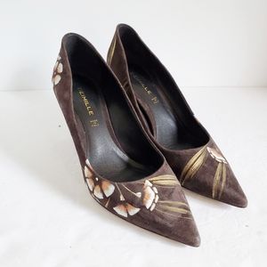 DEIMILLE Brown Floral Suede Pumps US 8